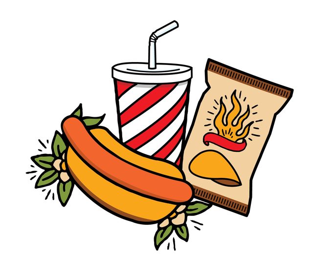Hot dog, drink and chips illustration for Jaydog Canteen