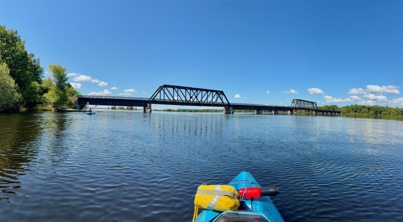 Kayaking past the railway bridge over the Ottawa River