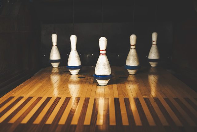 Bowling pins set up at Steelheads & Strikes